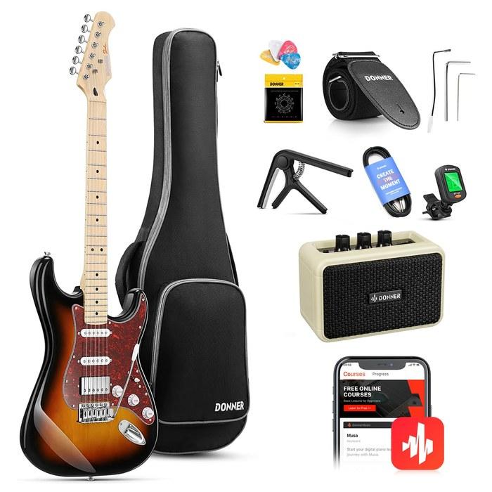 Donner Electric Guitar Beginner Set ST-Type Coil Tap 6-Point Tremolo Mini Amp DST-152S Sunburst