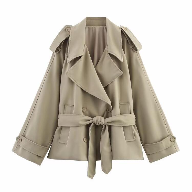 European-American Style Women's Casual Tie-Waist Trench Coat