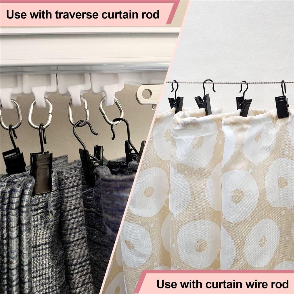 Small Curtain Clips for Hanging - 100 Black Outdoor Light Clip Hooks for Christmas Light Strings, Outdoor Hooks for Awning Patio