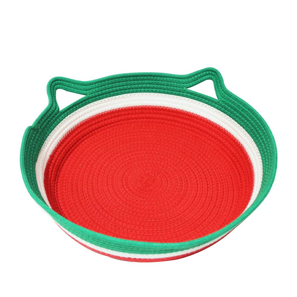 Круглая хлопковая веревочная лежанка и коврик-когтеточка для кошек, сотканная вручную - устойчивая к царапинам и износу для всех сезонов