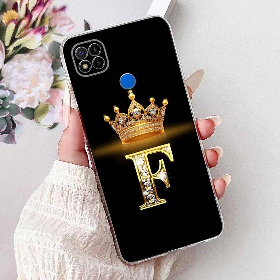 Прозрачный чехол для Redmi 9C NFC Чехол для Redmi 9C Прозрачный Модный Роскошный Буквы A-Z Корона Мягкий ТПУ Чехол для телефона