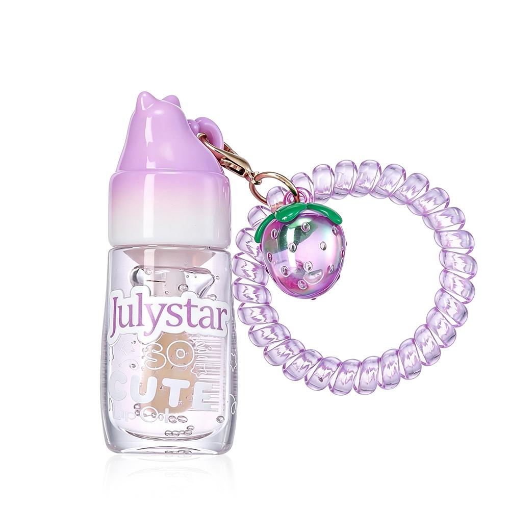Julystar Милый брелок-клубничка Масло для губ Увлажняющий прозрачный блестящий увеличитель губ Фруктовый вкус Уход за губами Блеск для губ с шнурком для телефона Резинкой для волос Подвеска для сумки