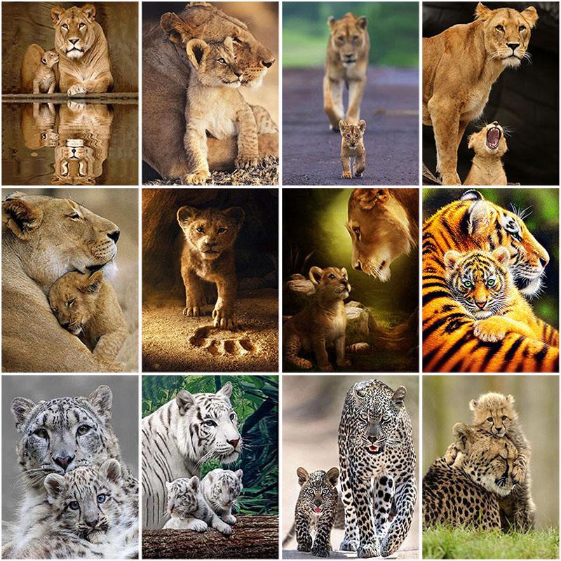 5D Алмазная картина Лев Мать и сын Набор для вышивки крестом Ручная алмазная вышивка Горный хрусталь