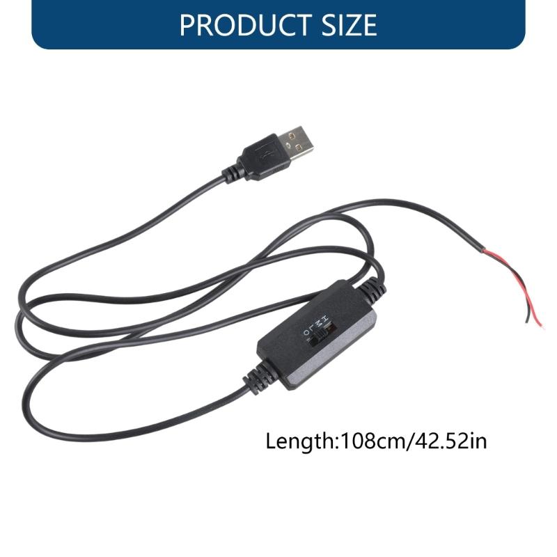 Регулируемый USB-кабель-контроллер вентилятора с 3 скоростями и переключением для двигателей постоянного тока 5 В, вентиляторов и охлаждающих вентиляторов (2-контактный, оголенные провода)
