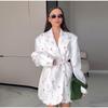 Women's Spring/summer 2025 New Fashion Printing Loose Suit Collar Lace-up Waist Suit Jacket
