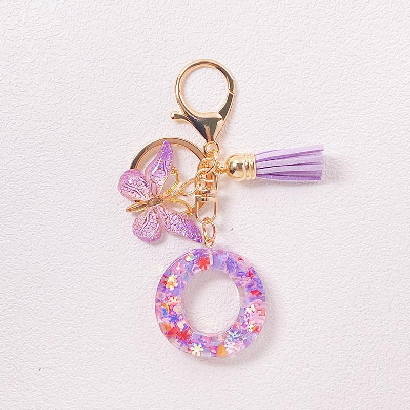 Able Purple Letter Keychain Sequin Butterfly Tassel Pendant Keychain Exquisite Backpack Decoration Accessories Gifts