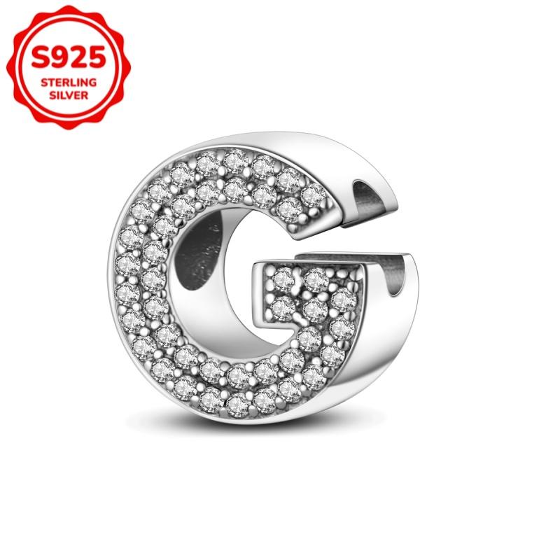 925 silver uppercase letters A-Z women's fashionable charm beads, suitable for DIY bracelets
