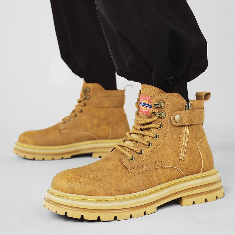 2024 New Men's Boots High Top Motorcycle Boots Fashion Leather Shoes Casual Outdoor Ankle Boots Male Sneakers Bota Masculina