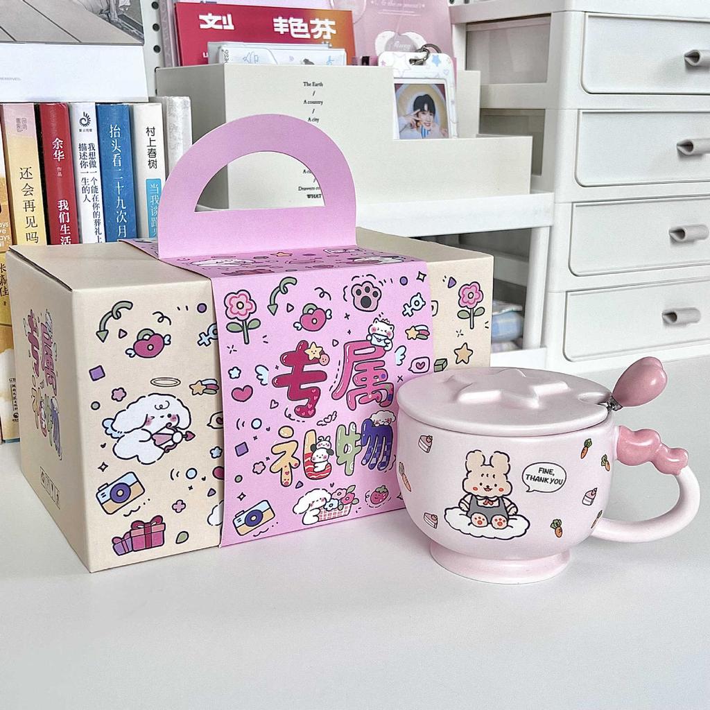 Birthday Gift for Girlfriends Cute Bear and Rabbit Ceramic Mug with Lid Girlfriend Practical Souvenir Gift Box