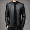 Velvet Stand Collar Leather Jacket Men's Simple Business Casual Leather Jacket Men's Autumn and Winter New Leather Jacket