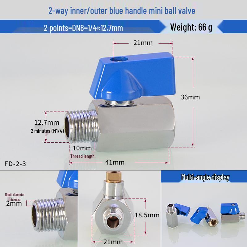 Dual-Thread Mini Ball Valve: 2-Point Internal & 3/1/4 External Copper Valve for High-Pressure Hydraulic Systems