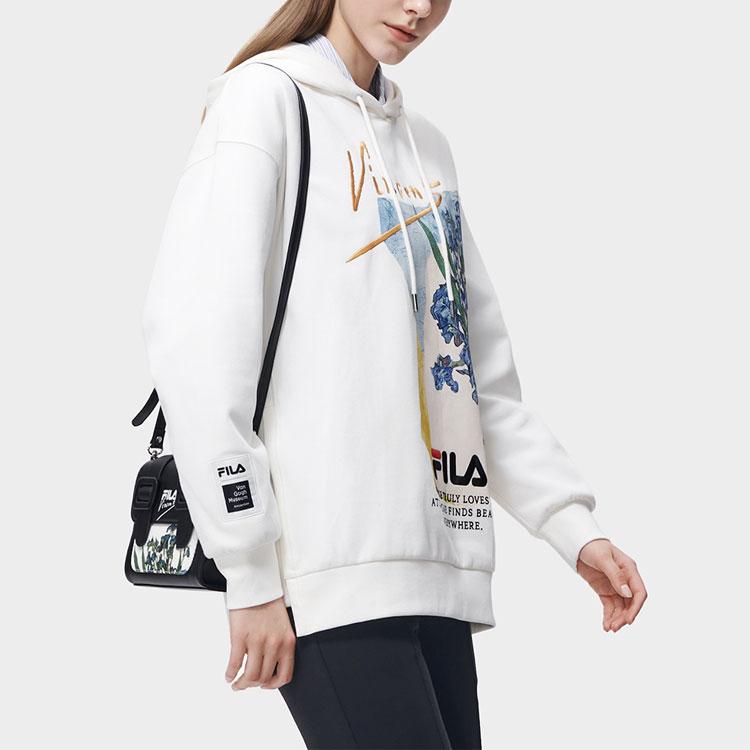 Fila X Серия Коллаборации Ван Гог Музей Ван Гога 2.0 Худи с принтом растений и надписью Женские худи Облачно-белый F11W318207FWT