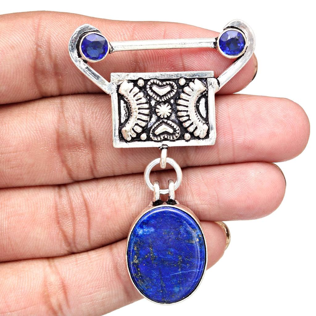 Pendant Lapis Lazuli Silver Jewelry 2.5" Gemstone  Handmade Sterling Silver