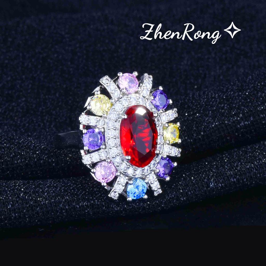 Foydjew New Fashion Temperament Color Simulation Tourmaline Jewelry Sets Oval Red Stone Pendant Necklaces Drop Earrings Rings