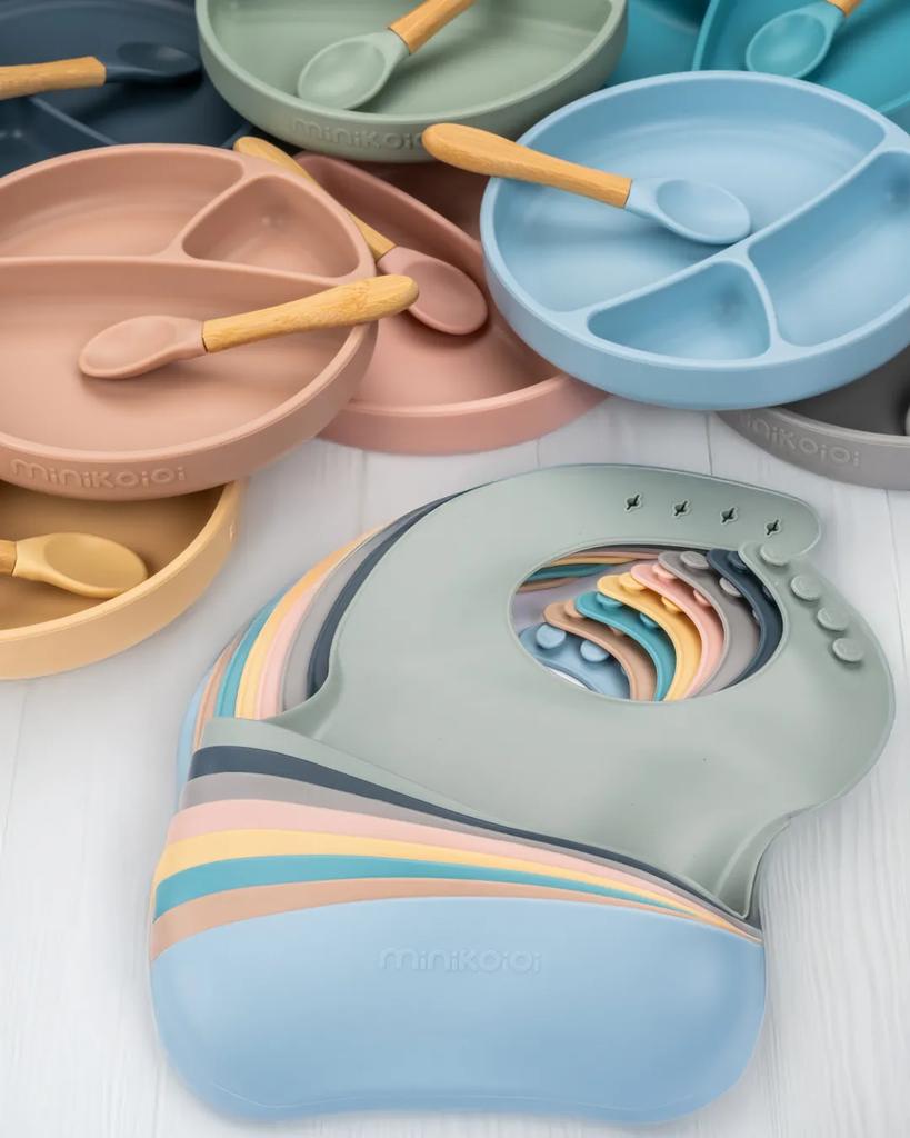 Silicone Baby Feeding Set 3 pieces 6m+ Yellow MinikOiOi