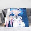 Rem Emilia ReZERO Flannel Throw Blankets Starting Life in Anothers Worlds Anime Blanket for Sofa Couch Warm Bedroom Quilt