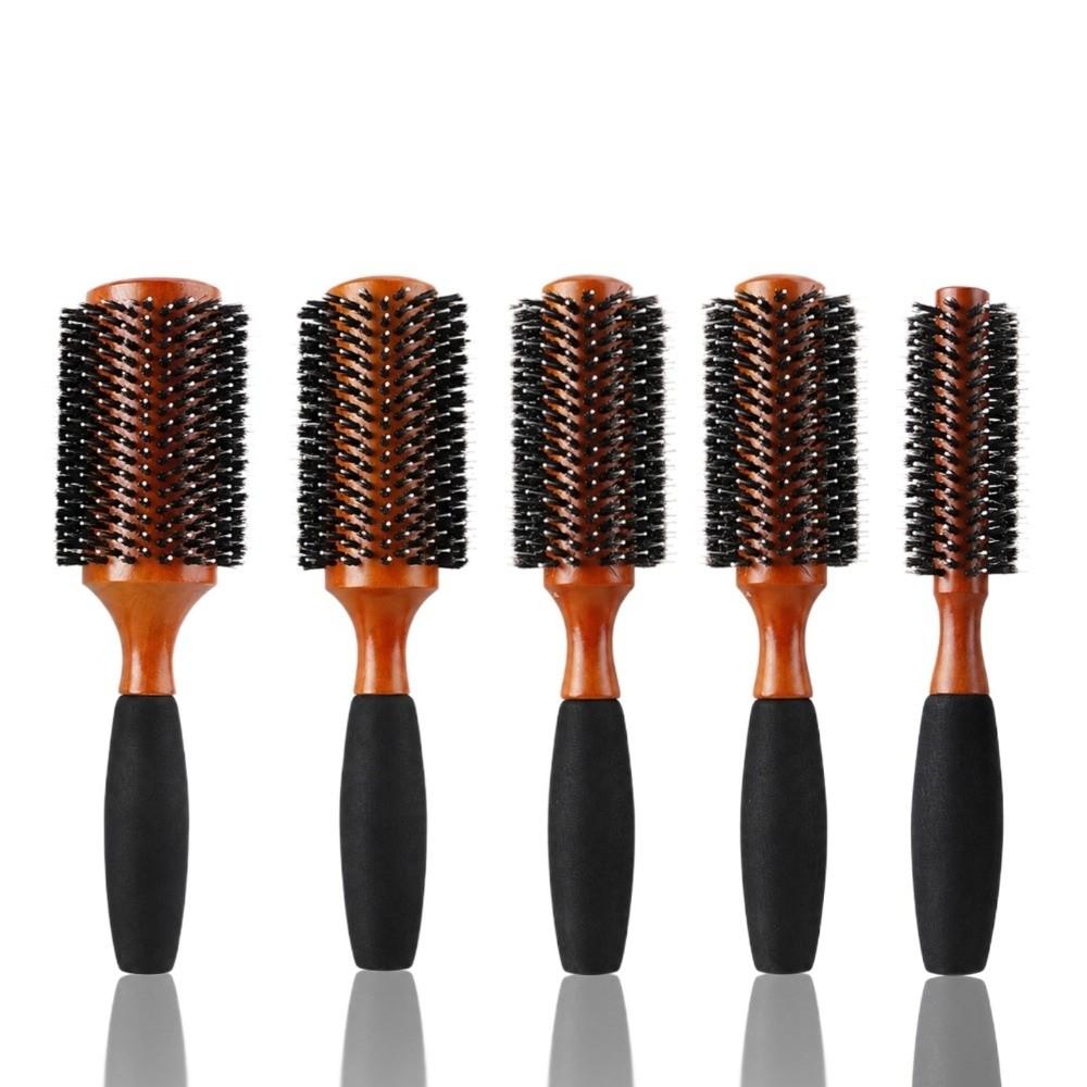 Wooden Handle Round Hair Brush 5 Sizes Styling Hair Brush Professional Boar Bristle Brush Home Use