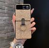 Luxury Shiny Leather Rhinestone Ring Buckle Phone Case For Moto Razr 40 40Ultra Sparkling PC Golden Lattice Back Cover