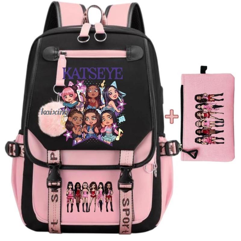 Backpack New Katseye Funny Print Girl's Large Capacity Bags Children's Teeneger School Backpacks Cute Schoolbags Sets Gift