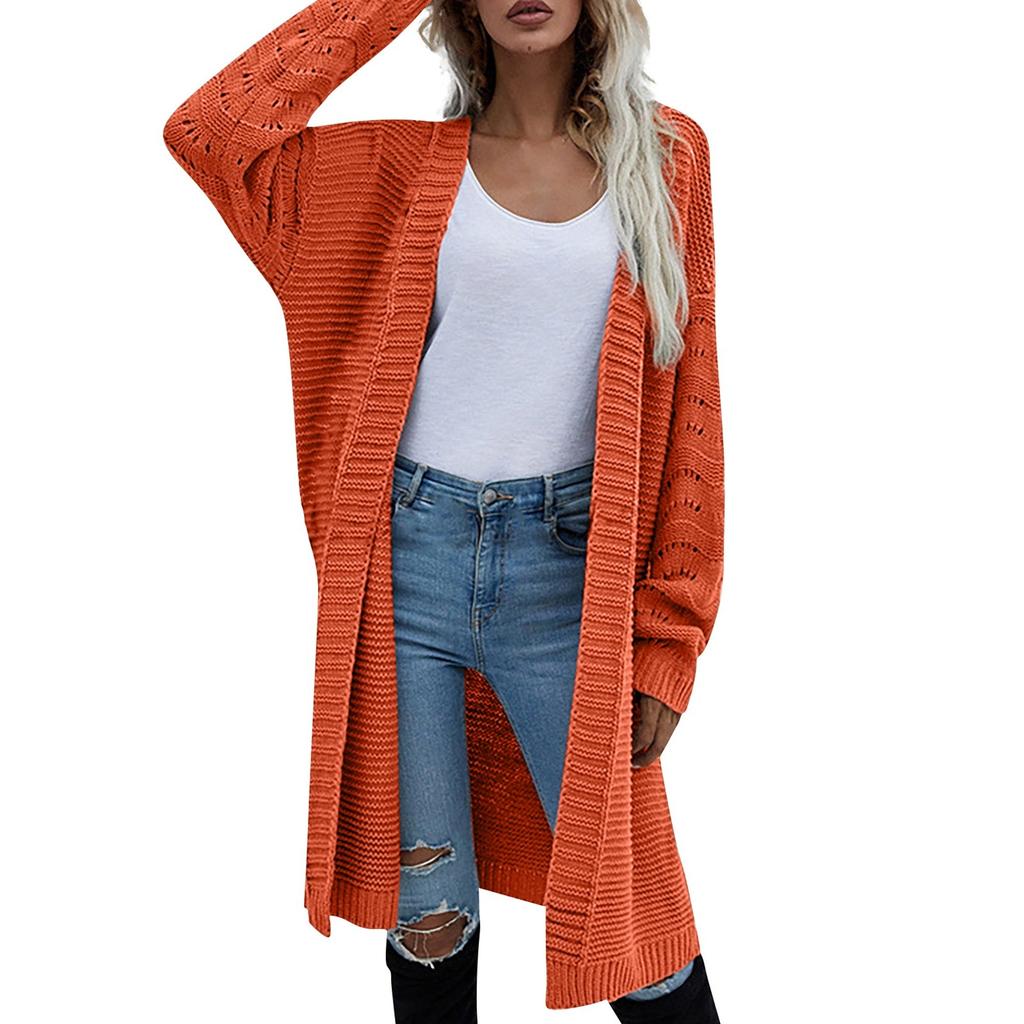 Женский однотонный длинный повседневный кардиган, вязаный со свободным свитером-пальто