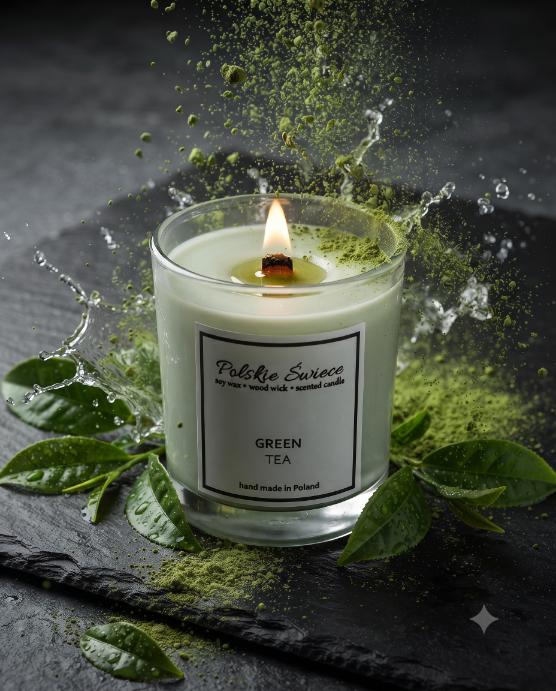 soy candle with a wooden wick + GREEN TEA
