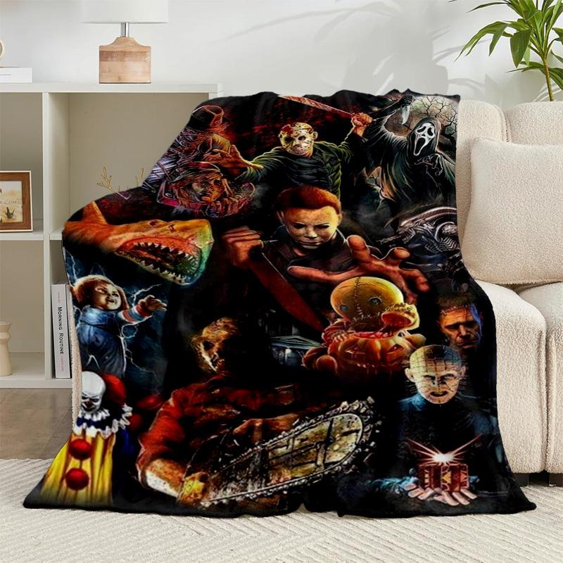 1PC Horror Movie Icons Flannel Blanket Gift, Suitable for Both Men And Women, Soft Ideal for Beds And Sofa, Birthday Or Christmas Gift