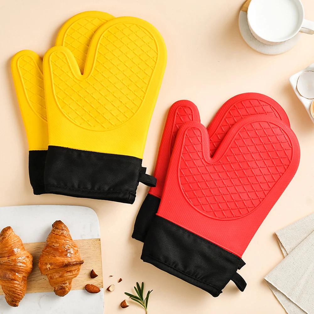 1/2Pcs Non-Slip Silicone Oven Mitt Waterproof Heat Resistant Kitchen Gloves BBQ Oven Gloves for Barbecue Cooking Baking