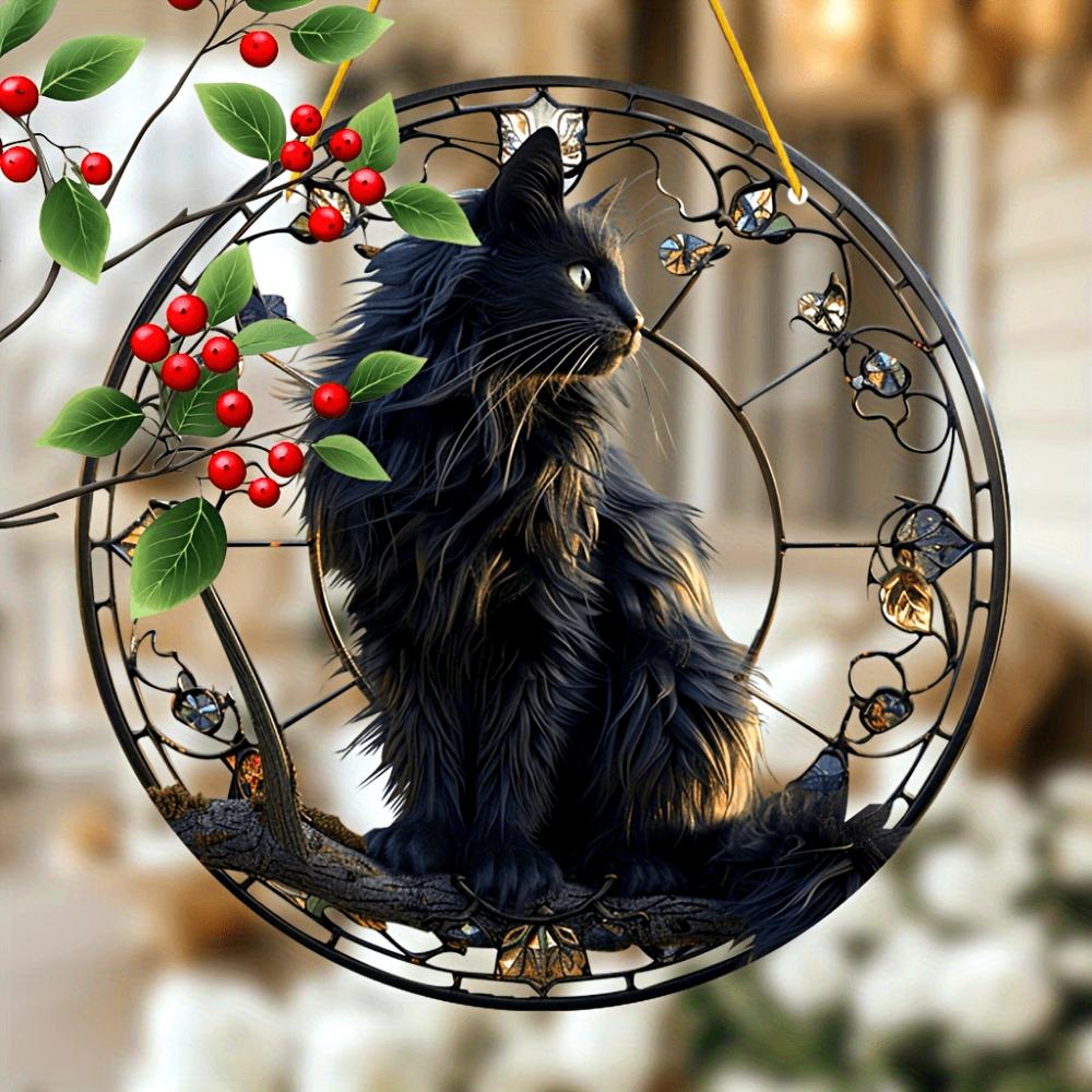 20Cm Large Size Black Cat Suncatcher, Plastic Window Hanging Decoration Cat Lover's Birthday Gift Indoor/outdoor Garden Bedroom Office Home Decoration