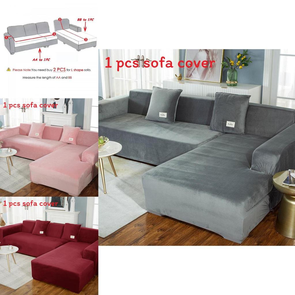 Simple Solid Color Plush Surface Sofa Protection Cover With Anti Slip Strip For Household Protection