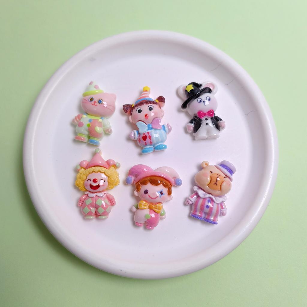 100pcs Kawaii Circus Clown Series Flatback Figurine Flat Back Resin Cabochon Fit Phone Deco Parts DIY Hair Accessories Scrapbook