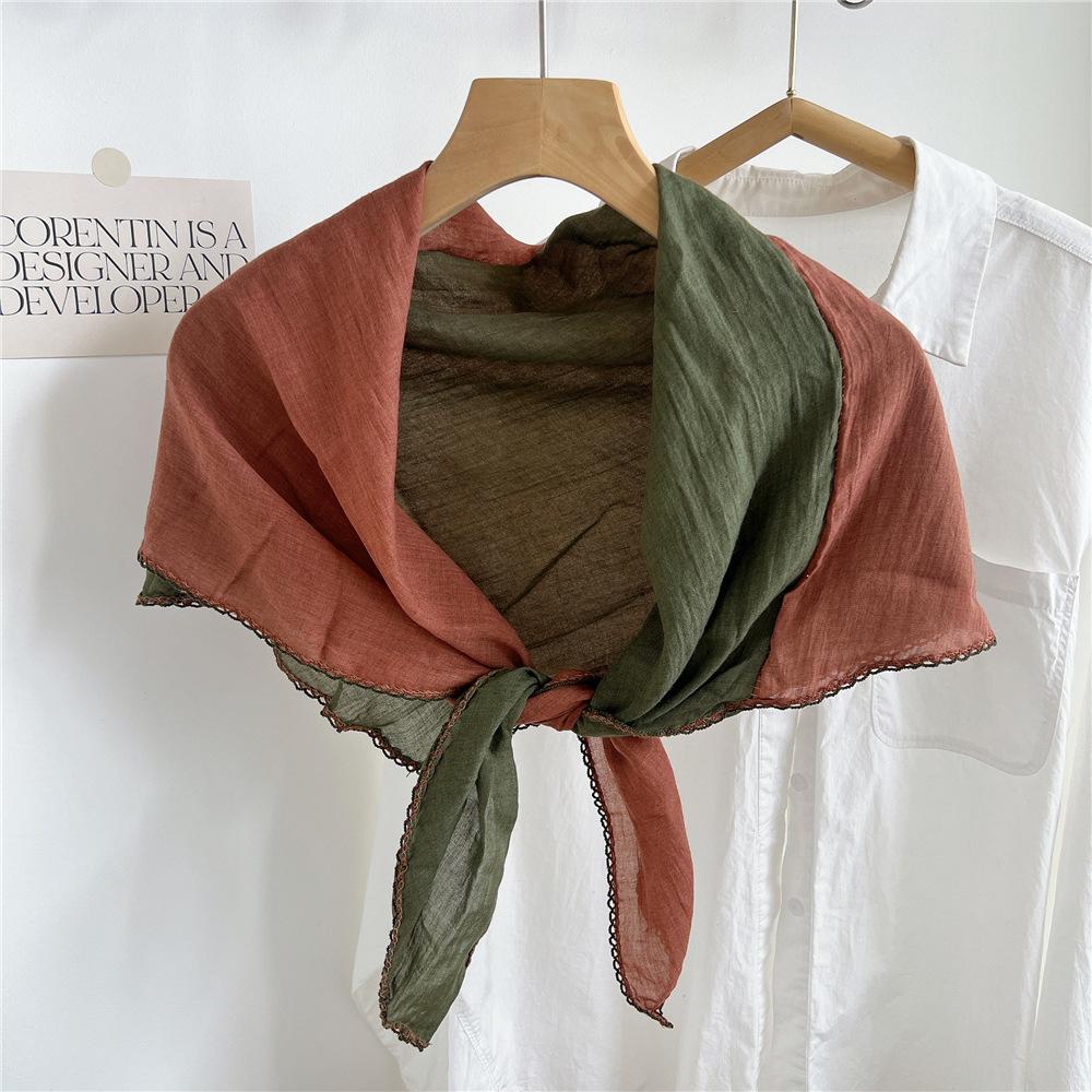 Шарф из хлопка и льна с ромбами, двухцветный, женский, весенне-летний, модный, длинный шарф, шелковый шарф в стиле темперамент