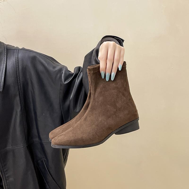 Модные осенне-зимние женские ботильоны на низком каблуке, на молнии, модные, с квадратным носком, удобные, ботильоны, женская обувь