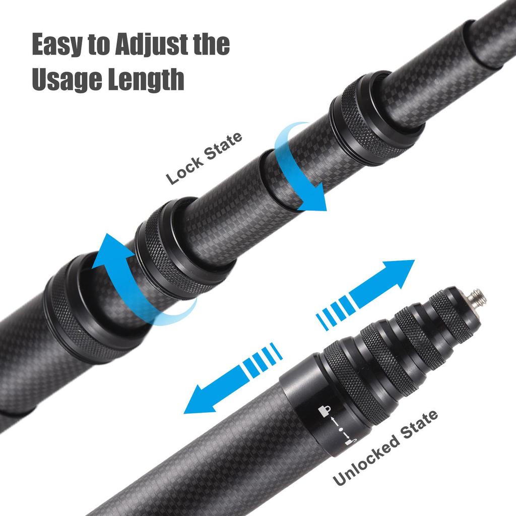 500см 197дюймов Портативный Селфи-стик Углеволоконная Подставка Кронштейн для Камеры Крепление с Винтом 1/4 Дюйма Совместим с GoPro