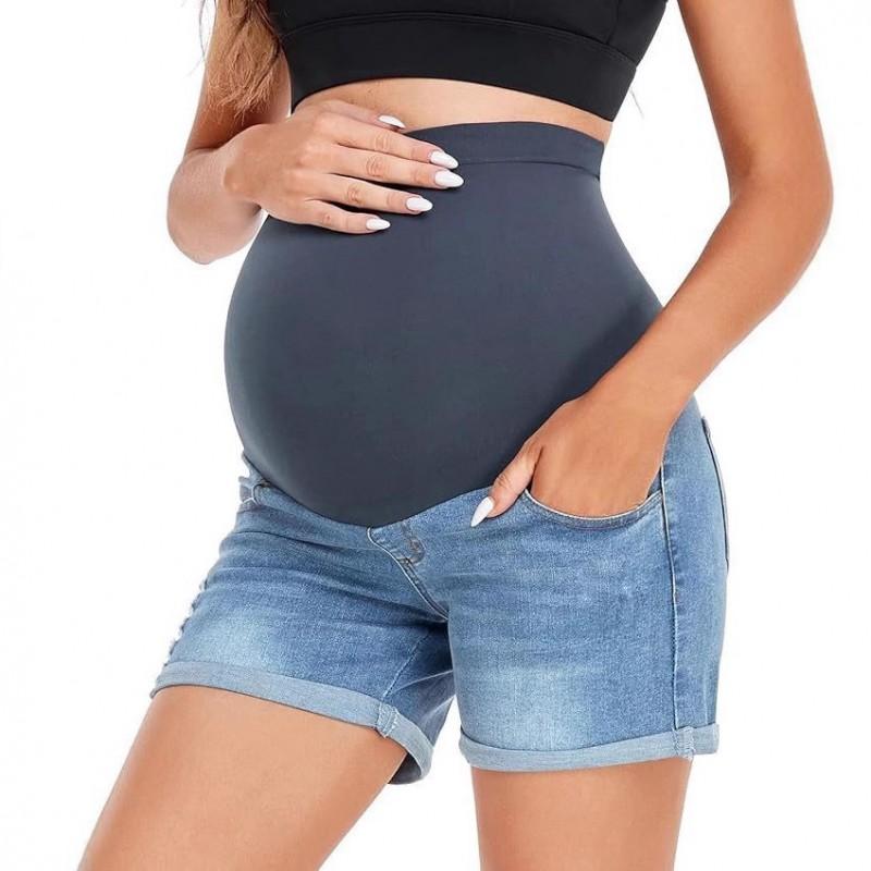 Maternity Denim Shorts High Waist Stretch Comfortable Casual Pregnancy 3 Inch Pants