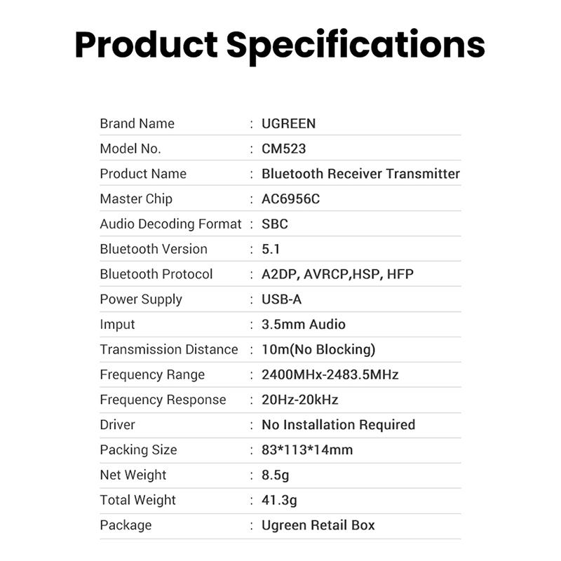 Bluetooth адаптер Ugreen CM523