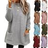 Fashion Women's Long-sleeved Pocket Plush Sweater T-shirt Top
