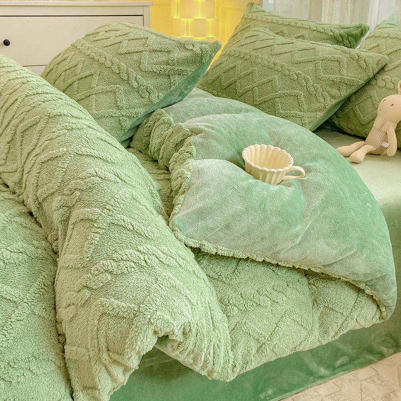 Winter Taffeta Bedding Cover Pillowcase Thickened Warm Milk Velvet Coral Velvet Duvet Cover Student Dormitory Quilt Cover