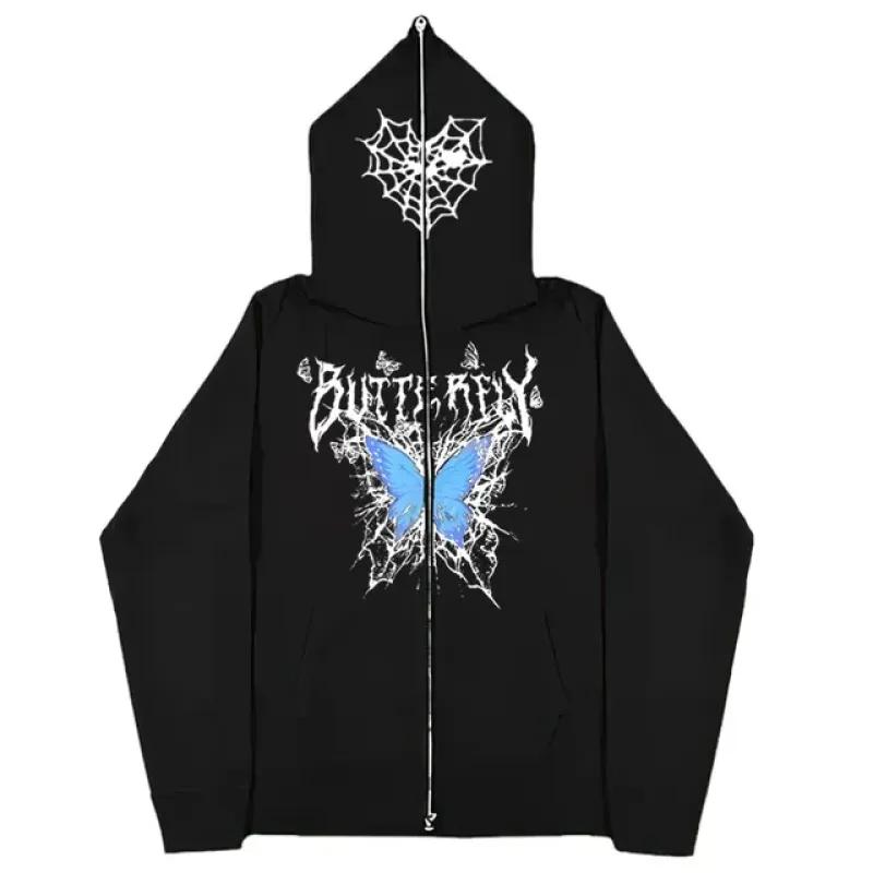 Готический стиль, толстовки с принтом костей рук, Steetwear Y2K, куртка на полной молнии для мужчин и женщин, уличные толстовки, свободный кардиган с капюшоном