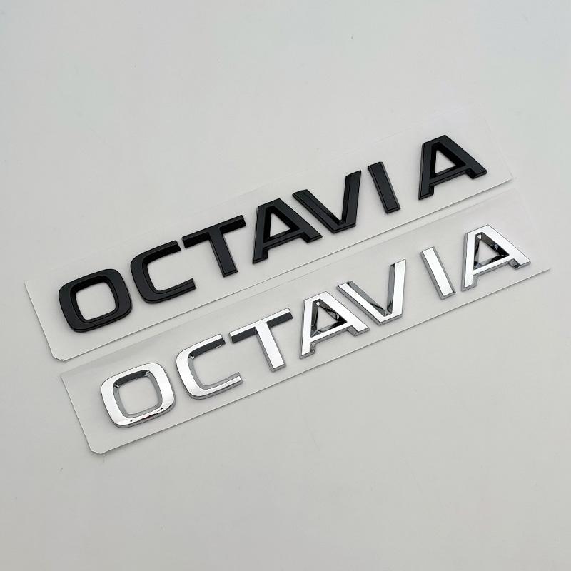 JBIW9 3D ABS Chrome Black Logo Octavia Emblem Letters Car Rear Trunk Sticker For Skoda Octavia 1 2 3 4 MK3 MK4 MK5 RS VRS Accessories
