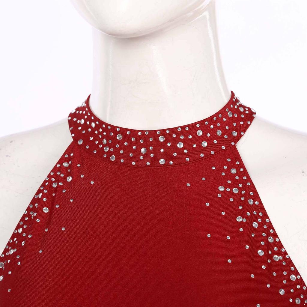 Женский купальник с блестящими стразами и кисточками на шее, без рукавов, с открытой спиной и бахромой, боди для бальных танцев, латиноамериканского танго, сальсы, танцевальный костюм