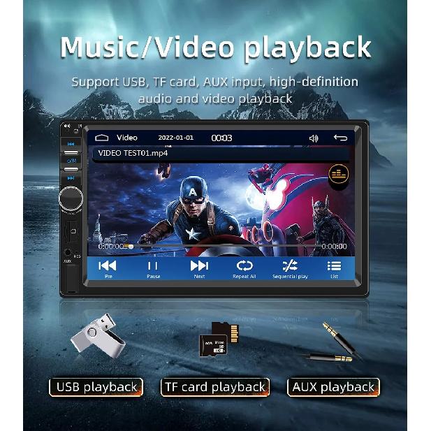 BQCC 7" 2Din/1 Din MP5 Car Player Mirrorlink wired Android AUTO/CarPlay BT AUX Colorful lights FM Car Radio F7018C
