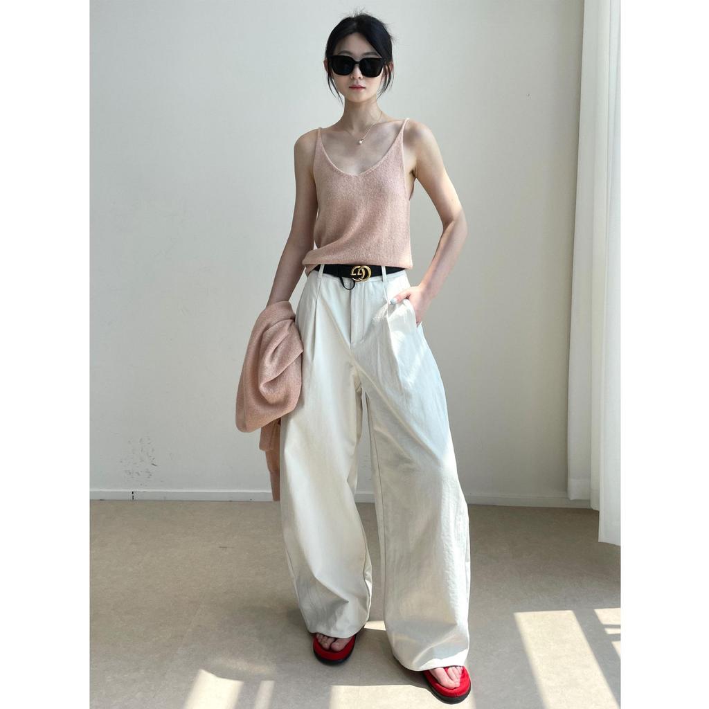 Nan Yu Лидер продаж Корейские брюки-баллоны с высокой талией и широкими штанинами - Минималистичные, повседневные брюки свободного кроя