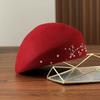 Национальный стиль Осень и Зима Новая Шерстяная Беретка Элегантный Темперамент Слива Цветок Бусина Бутон Шляпа Ретро Универсальная Шляпа-котелок