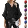 Women's Fashion Tulle V-Neck Petal-Sleeve Three-Quarter-Length Loose-Fit Top