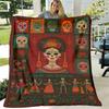 1pc Da De Muertos Flannel Throw Blanket Soft Warm Mexican Folk Art Design with Skulls, Marigolds Guitars, AllSeason Cozy Home Decor Travel Accessory, 