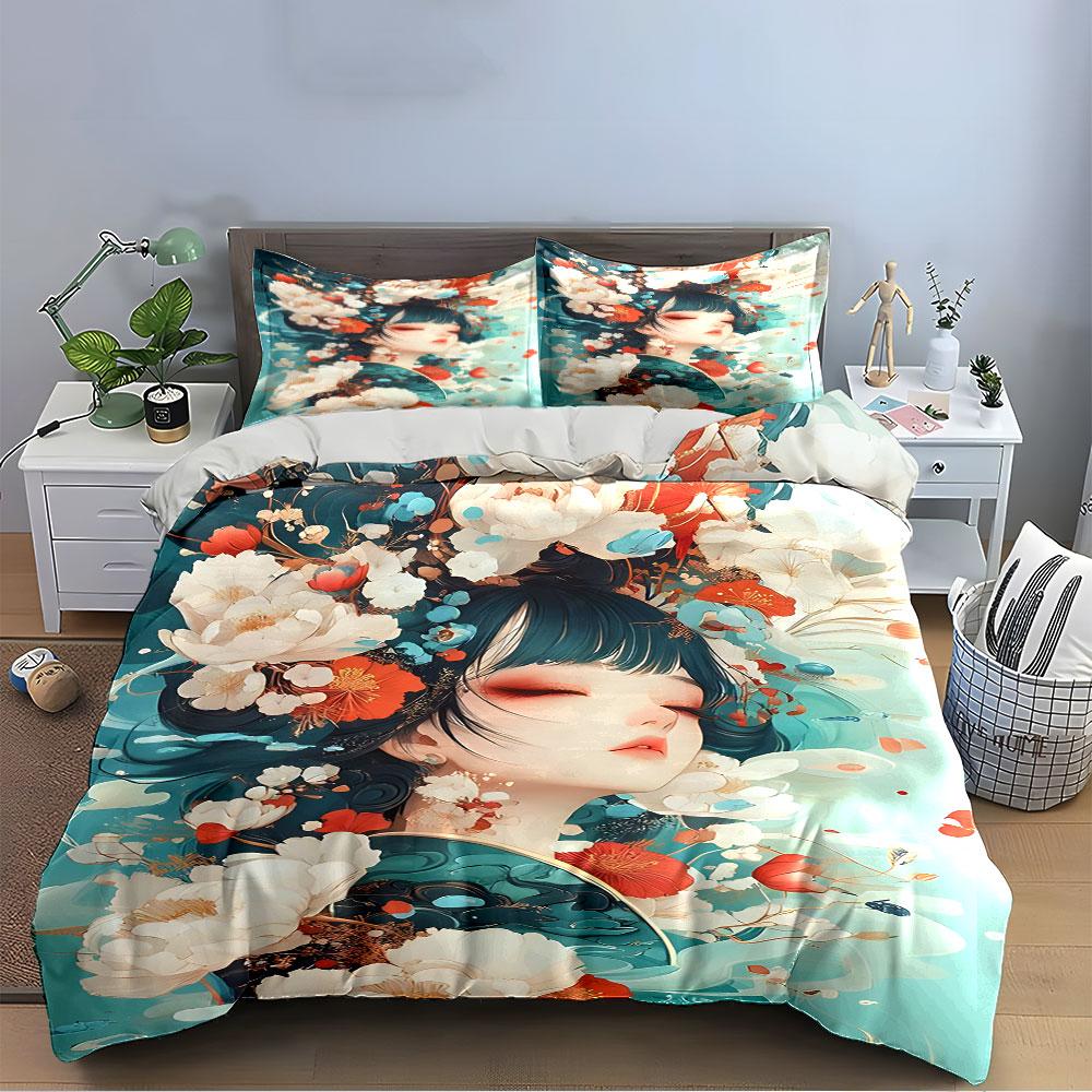 Floral Dream Artistic Portrait Bedding Duvet Cover Set (1*Duvet Cover 2*Pillowcases, without duvet insert)