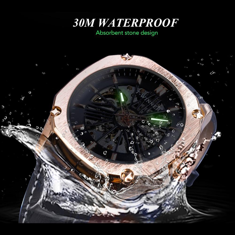 Победитель Новые лучшие мужские часы Механические часы со скелетом Автоматические механические часы Мужские часы с ремнем