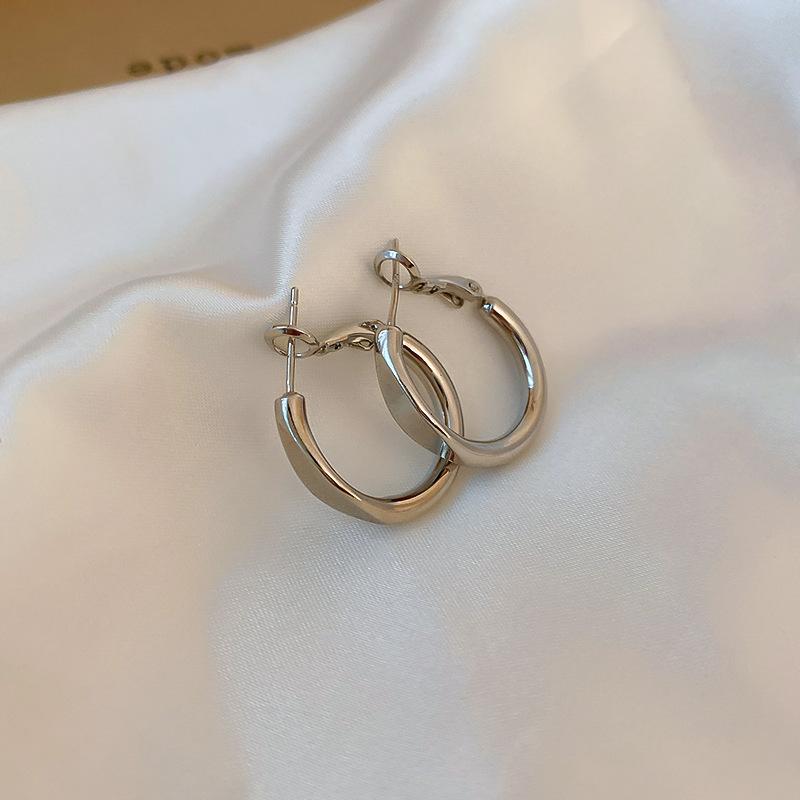 Серебряная игла, покрытие из настоящего золота, металлические геометрические серьги-гвоздики, серьги в стиле темпераментный холодный ветер, легкая роскошь, летние высококлассные серьги