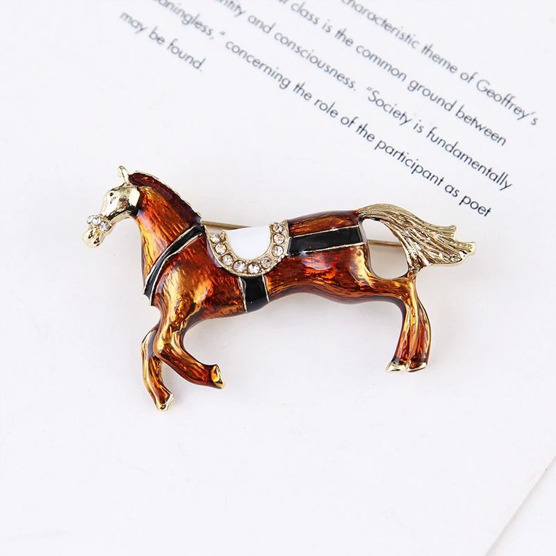 1Pc Cloth Decoration Exquisite Vintage Gift Horse Brooch Vintage Diamond Inlaid Zinc Alloy