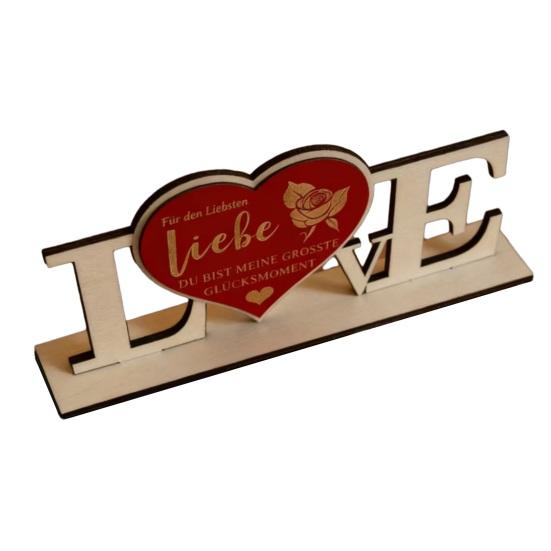 Valentine's Day Love Table Sign with Base Farmhouse Rustic Wooden Love Letter Ornament Anniversary Wedding Party Tabletop